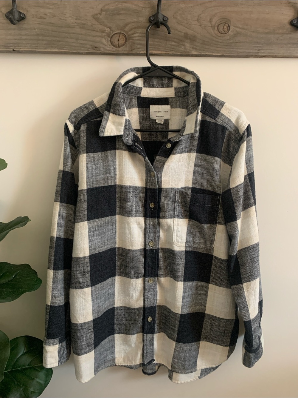 American Eagle Outfitters Woman’s  Black & White Plaid Button-Down Shirt.